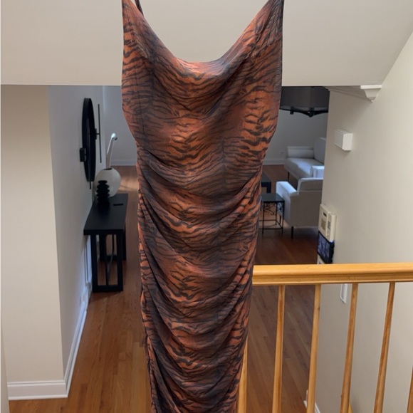 Thats So Fetch. LINDA MIDI DRESS - BROWN TIGER PRINT - Picture 4 of 5